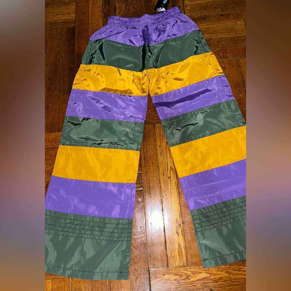 Oppo Colorful Striped Joggers in Purple, Yellow, and Green
